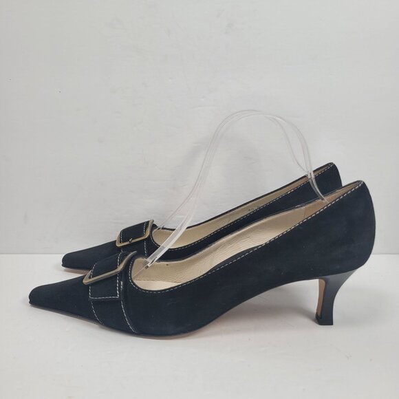 Amalfi Women's Black Suede Pointed Toe Kitten Heel Shoes US Size 10B - Picture 2 of 8